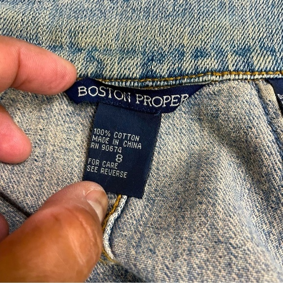 Boston Proper Denim Jean Jacket. Size 8. Brass button detail. Cropped. Gathered - Picture 11 of 13
